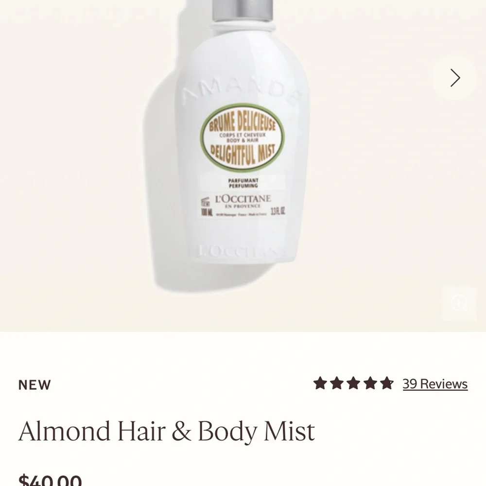 NWT L'Occitane Amande Delightful Mist 3.3 fl oz